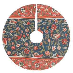 Jupon De Sapin En Polyester Brossé Oiseau et fleurs Perse Motif bleu rouge