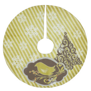 Jupon De Sapin En Polyester Brossé Oiseau sur l'olivier Stripe Jupe d'arbre de Noël
