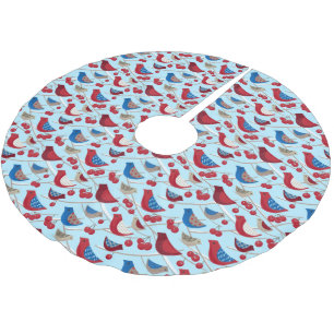 Jupon De Sapin En Polyester Brossé Oiseaux et pommes d'hiver
