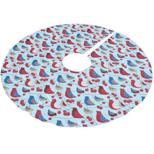 Jupon De Sapin En Polyester Brossé Oiseaux et pommes d'hiver (Angle)