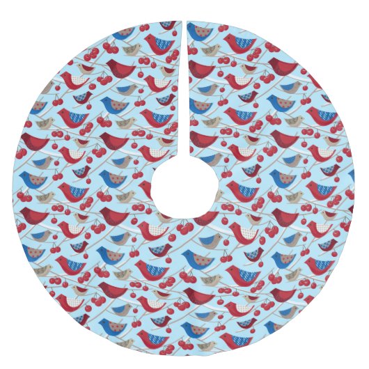 Jupon De Sapin En Polyester Brossé Oiseaux et pommes d'hiver (Devant)