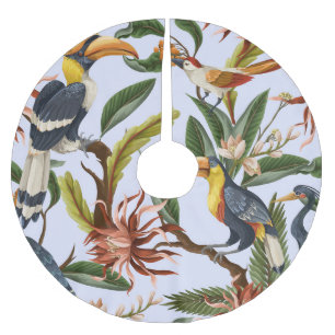 Jupon De Sapin En Polyester Brossé Oiseaux & Fleurs : Motif Vintage tropical.