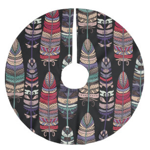 Jupon De Sapin En Polyester Brossé Oiseaux Plumes Art Tribal Sans Seamless