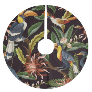 Jupon De Sapin En Polyester Brossé Oiseaux tropicaux : Feuilles Vintages & Fleurs