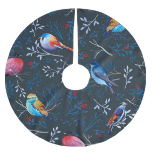 Jupon De Sapin En Polyester Brossé Oiseaux vibrants : Gouache Dark Elegance