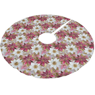 Jupon De Sapin En Polyester Brossé Or Blanc Bourgogne Rose Poinsettias de Noël