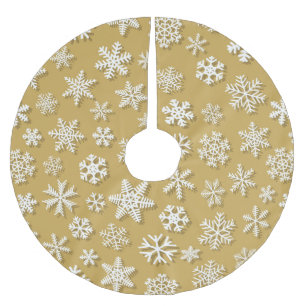 JUPON DE SAPIN EN POLYESTER BROSSÉ OR & BLANC NOËL SNOWFLAKE MOTIFS