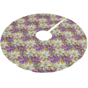 Jupon De Sapin En Polyester Brossé Or Blanc Rose Violet Noël Poinsettias