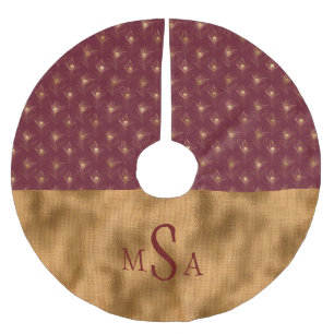 Jupon De Sapin En Polyester Brossé Or Elegant Monogramme Vacances Rouge Animal Chic