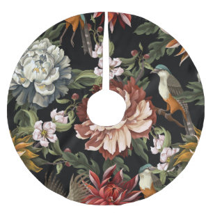 Jupon De Sapin En Polyester Brossé Ornat Vintages, Roses, Oiseaux.