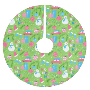 Jupon De Sapin En Polyester Brossé Ornement de Noël Bonhomme de Neige Vert Rose Bleu 