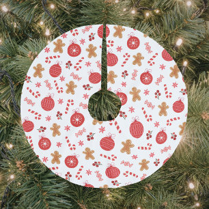 Jupon De Sapin En Polyester Brossé Ornement Rouge de Noël 