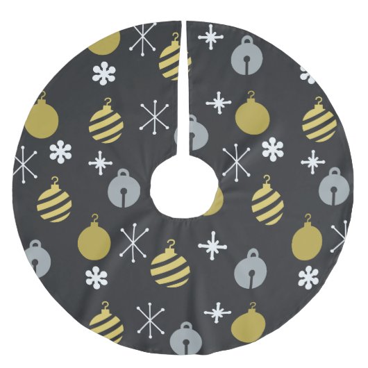 Jupon De Sapin En Polyester Brossé Ornements de Noël rétro Or noir (Devant)