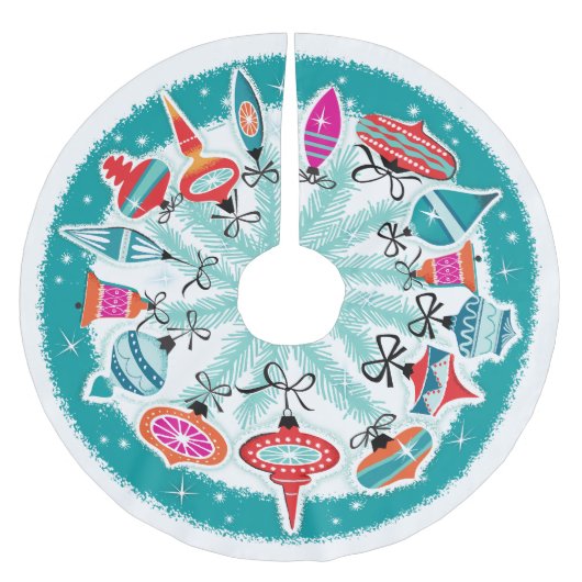 Jupon De Sapin En Polyester Brossé Ornements Rétro Aqua Border (Devant)