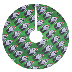 Jupon De Sapin En Polyester Brossé Ours de panda à Santa Hat sur Vert