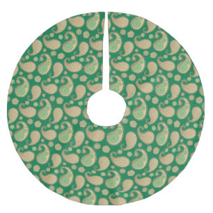 Jupon De Sapin En Polyester Brossé Paisley motif, Soft Gold sur Emerald Green