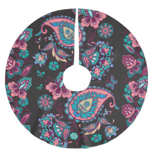 Jupon De Sapin En Polyester Brossé Paisley Stripe : Noir Décoratif Sans Seamless