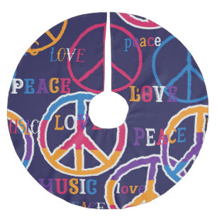 Jupon De Sapin En Polyester Brossé Paix hippie : Conception de symboles vibrants.