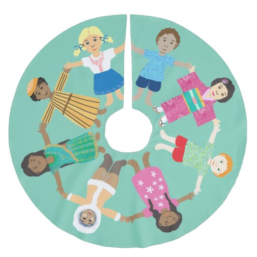 Jupon De Sapin En Polyester Brossé Paix sur terre, une famille mondiale (Devant)