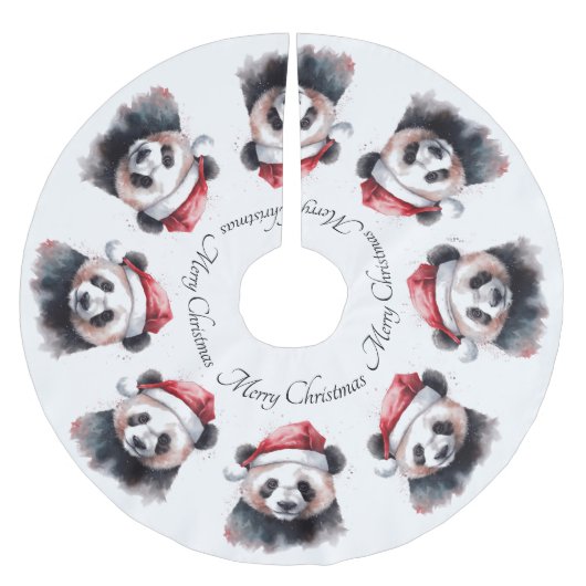 Jupon De Sapin En Polyester Brossé Panda de Noël, personnalisable (Devant)