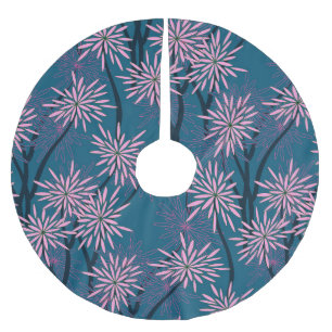 Jupon De Sapin En Polyester Brossé Papier peint floral : bleu marine asiatique, rose.