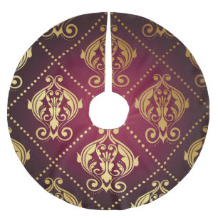 Jupon De Sapin En Polyester Brossé Papier peint Vintage Maroon Gold Orament