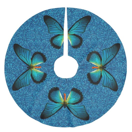 Jupon De Sapin En Polyester Brossé Papillon Bleu Sur Jupe Arbre Parties scintillant B (Devant)
