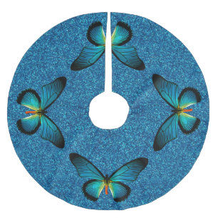 Jupon De Sapin En Polyester Brossé Papillon Bleu Sur Jupe Arbre Parties scintillant B