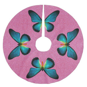 Jupon De Sapin En Polyester Brossé Papillon Bleu Sur Jupe Arbre Parties scintillant R