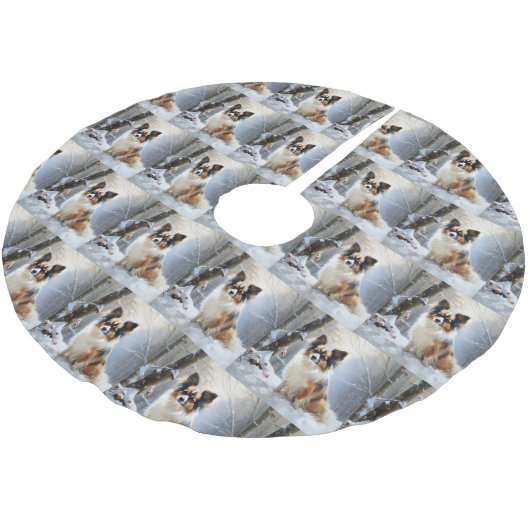 Jupon De Sapin En Polyester Brossé Papillon Laisser neiger Noël (Angle)