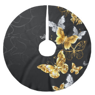 Jupon De Sapin En Polyester Brossé Papillons d'or et de blanc