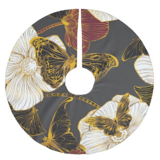Jupon De Sapin En Polyester Brossé Papillons & Fleurs : Motif Boho de printemps