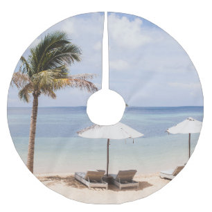 Jupon De Sapin En Polyester Brossé Parapluies tropicales : blanc, palmier.
