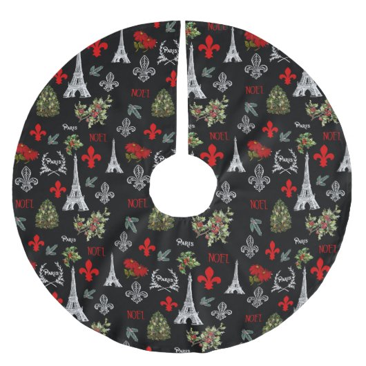 Jupon De Sapin En Polyester Brossé Paris Christmas Eiffel Tower Black Tree Skirt (Devant)
