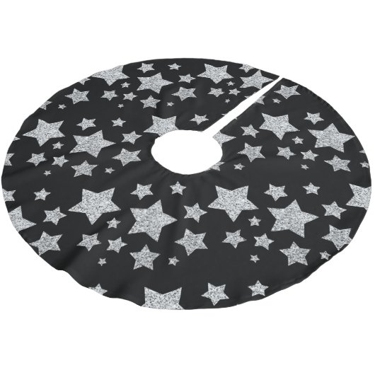 Jupon De Sapin En Polyester Brossé Parties scintillant argent scintille Étoiles motif (Angle)