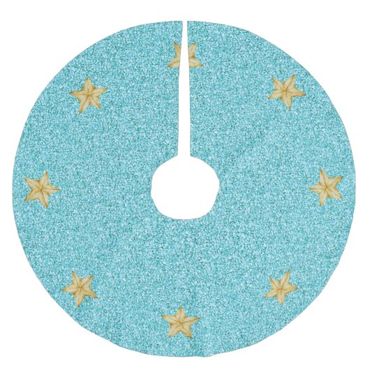 Jupon De Sapin En Polyester Brossé Parties scintillant Bleue d'hiver moderne Étoiles  (Devant)