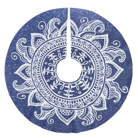 Jupon De Sapin En Polyester Brossé Parties scintillant de Noël bleu Mandala Snowflake (Devant)