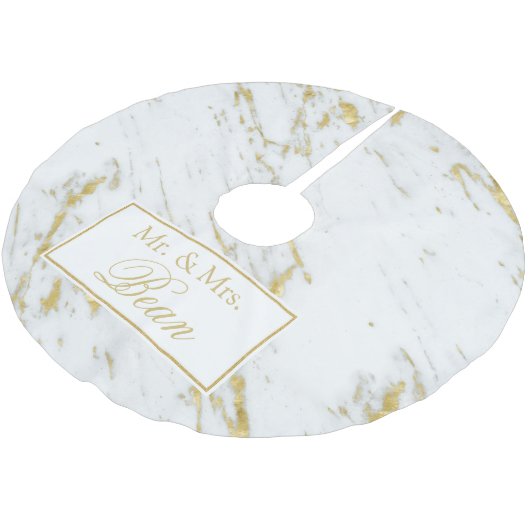 Jupon De Sapin En Polyester Brossé Parties scintillant d'or sur Marbre blanc (Angle)