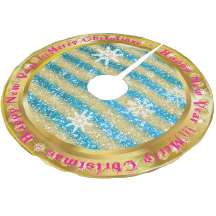 Jupon De Sapin En Polyester Brossé Parties scintillant Gold Snowflake populaire Bleu