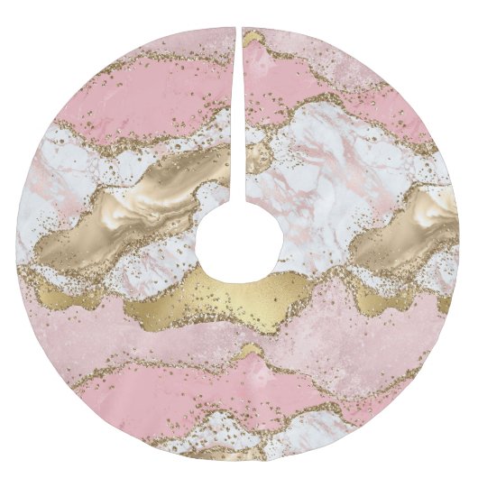 Jupon De Sapin En Polyester Brossé Parties scintillant or Marbre blanc rose (Devant)