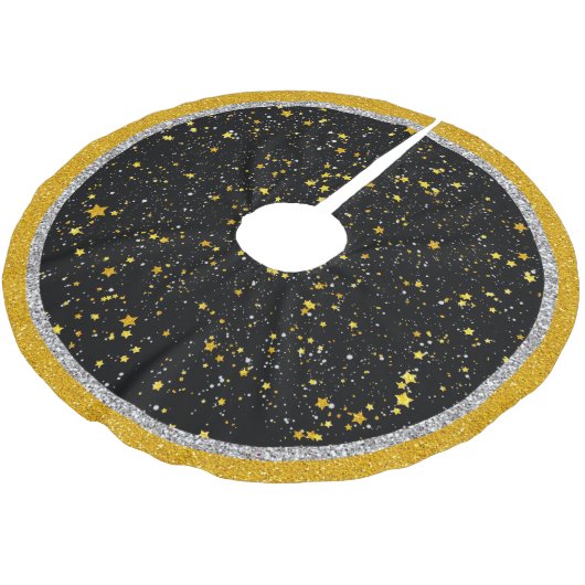 Jupon De Sapin En Polyester Brossé Parties scintillantes Stars3 - Noir d'or (Angle)