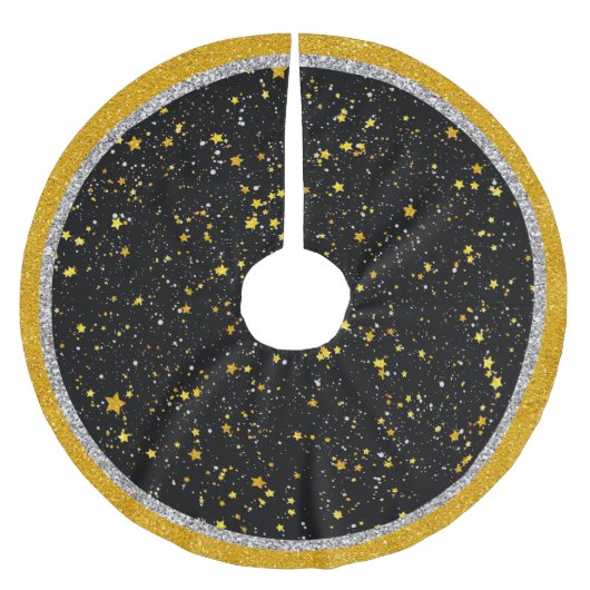 Jupon De Sapin En Polyester Brossé Parties scintillantes Stars3 - Noir d'or (Devant)