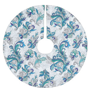 Jupon De Sapin En Polyester Brossé Pastel Floral Doodle Motif Vintage.