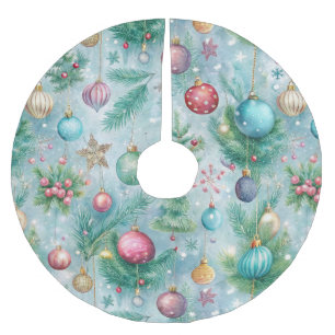 JUPON DE SAPIN EN POLYESTER BROSSÉ PASTEL VERT ET ROUGE NOËL ORNAMENTS & ARBRES