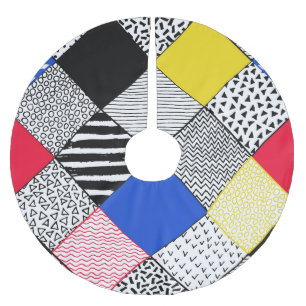 Jupon De Sapin En Polyester Brossé Patchwork arrière - plan : oiseaux, pois.