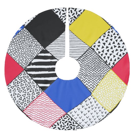 Jupon De Sapin En Polyester Brossé Patchwork arrière - plan : oiseaux, pois. (Devant)