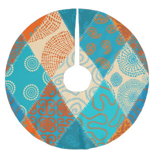 Jupon De Sapin En Polyester Brossé Patchwork indien design vintage sans soudure.