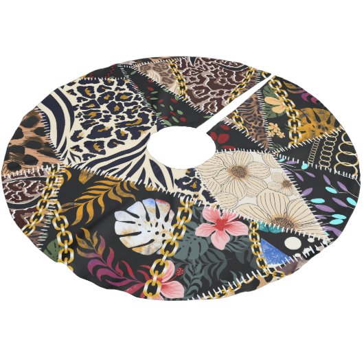Jupon De Sapin En Polyester Brossé Patchwork Leopard : Ethnic Lining Design. (Angle)