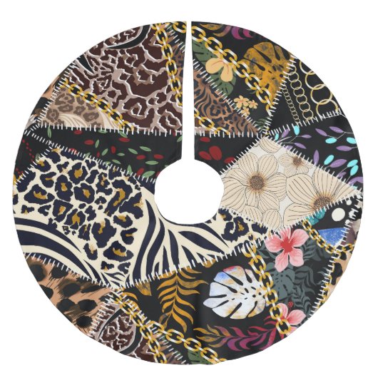 Jupon De Sapin En Polyester Brossé Patchwork Leopard : Ethnic Lining Design. (Devant)