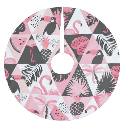 Jupon De Sapin En Polyester Brossé Patchwork Tropical : Flamant rose Watermelon Seaml (Devant)